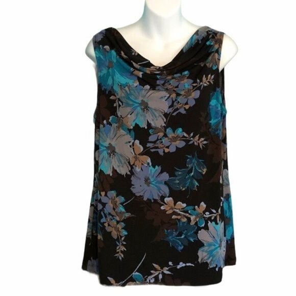 Croft & Barrow Medium Floral Print Sleeveless Cowl Neck Blouse - Picture 1 of 8